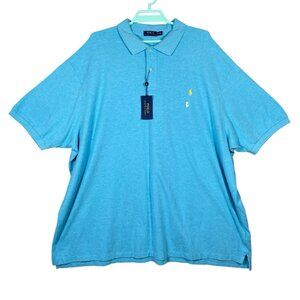 Polo Ralph Lauren Shirt Men's Big & Tall 5XB Mesh Heather Blue Short Sleeve Polo